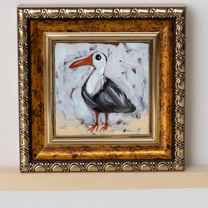 Gaivota pintada à mão Mini Pintura a Óleo / 2x2 polegadas Miniatura
