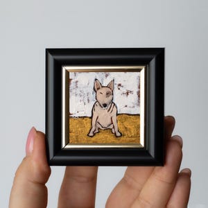 Bull Terrier miniatura / Pintura al óleo en miniatura pintada a mano de 2 x 2 pulgadas