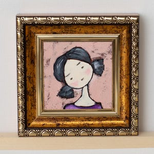 Vovó Miniatura / Retrato Estilizado Mini Pintura a Óleo / Rosa / Pintado à mão 2x2 polegadas Miniatura
