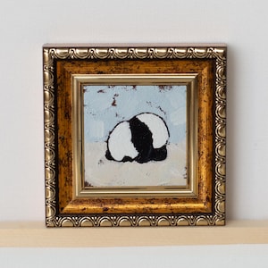 Cute Panda Yoga mini pintura a óleo / pintado à mão 2x2 polegadas miniatura