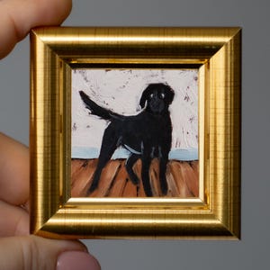 Pintura al óleo en miniatura de Labrador Negro / Miniatura pintada a mano / 2x2 pulgadas