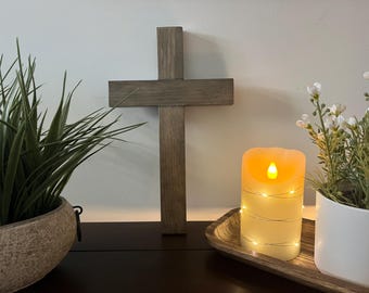 Gray Stained Wooden Cross: Christian Home Decor (7.25x12x0.75")