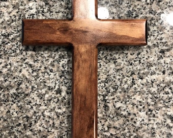 Stained Wood Cross: Handmade Indoor Decor, Wooden Crosses, Red Mahogany Color