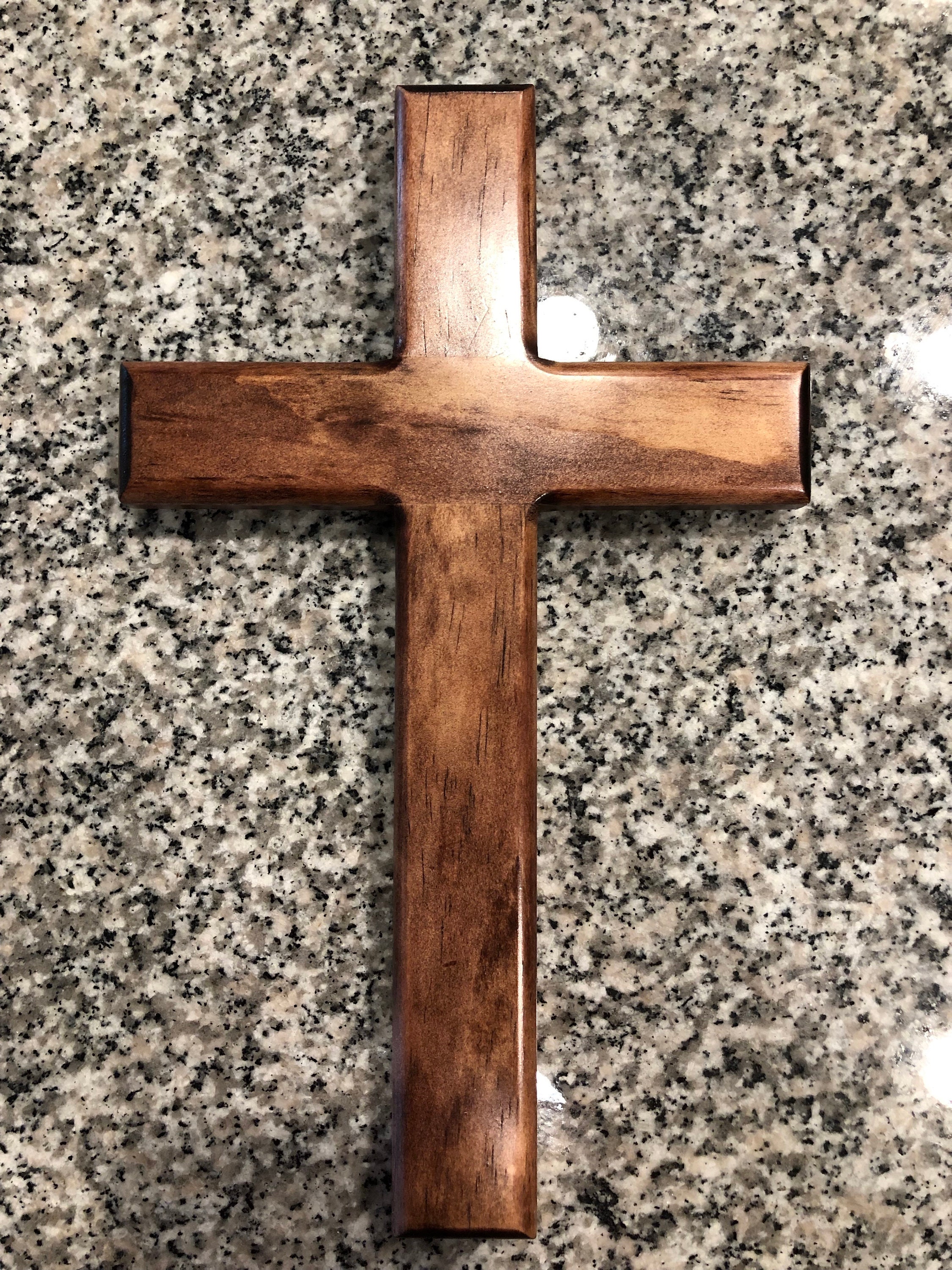 Wooden Cross, Cross, Red Mahogany With Rounded Edges, Stained Wood