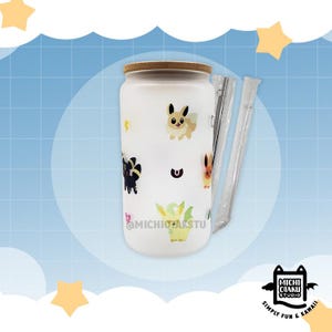 PokéChibi Family 16oz Glass Tumbler w/ Straw & Straw Brush