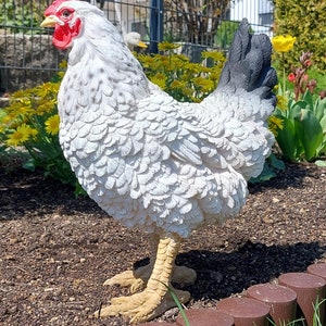 Muwse Deko 1 x Henne weiß 28x17x36cm Huhn Hahn Kunststein Statue handbemalt wetterfest Poly Terrasse Balkon Garten Bauernhof echt Aussehend Bild 3