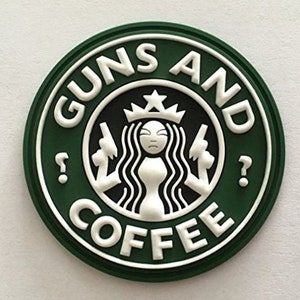 Guns and Coffee 3D PVC Tactical Silicone Velcro Morale Patch Appliques for Caps Bags Vests Military Uniform image 1