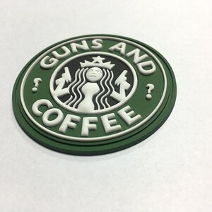 Guns and Coffee 3D PVC Tactical Silicone Velcro Morale Patch Appliques for Caps Bags Vests Military Uniform image 2