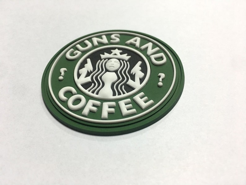 Guns and Coffee 3D PVC Tactical Silicone Velcro Morale Patch Appliques for Caps Bags Vests Military Uniform image 2