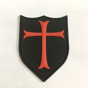 3D PVC Cross Crusader Shield Rubber Tactical SEAL Black Red Morale Patch