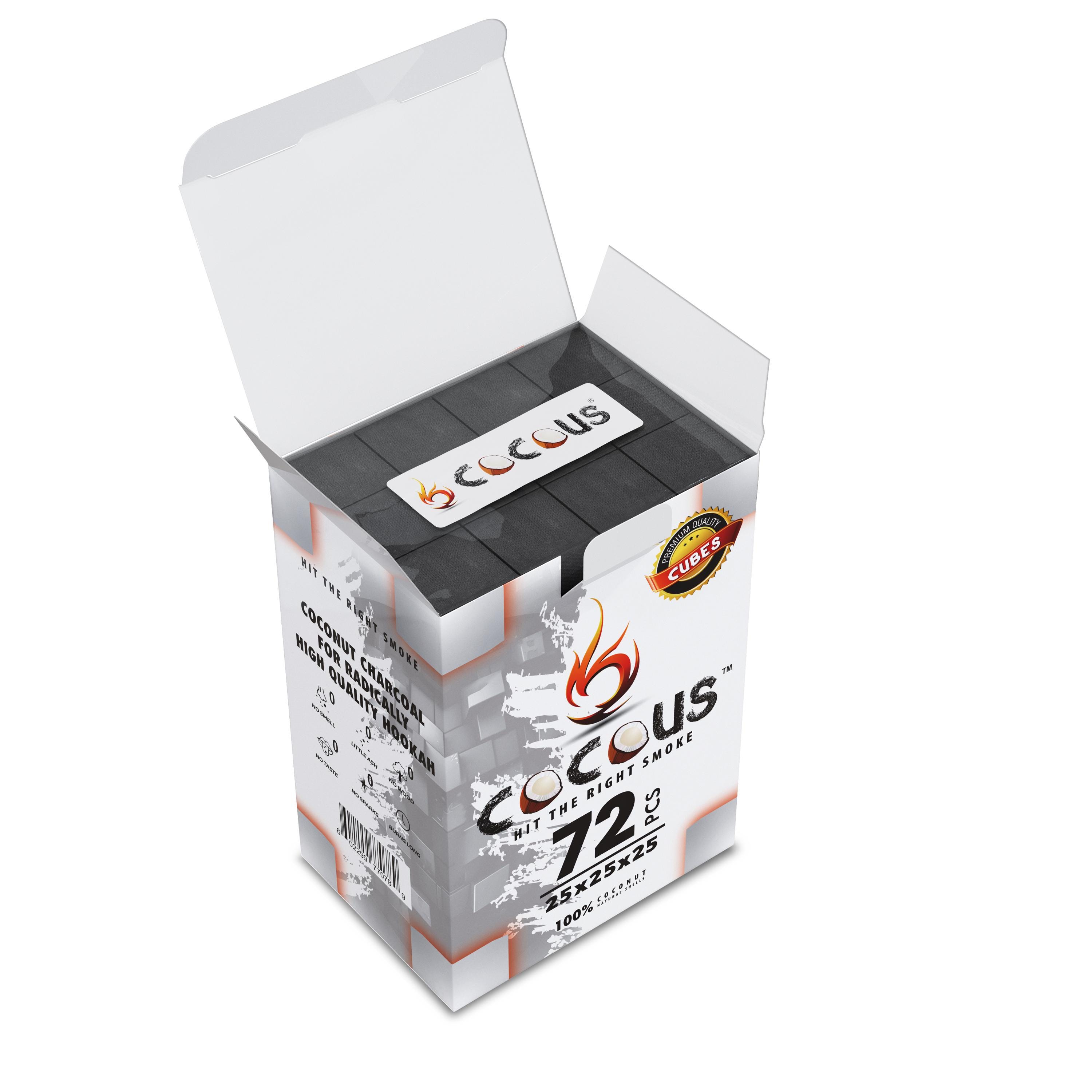 Cocous Coconut Hookah Coals: Natural Shisha Briquettes, 72 Pieces