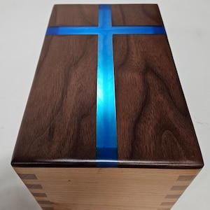 Wood Cremation Urn / Urn for Human Ashes / Walnut/Cherry / Copper Bottom /Epoxy Inlayed Cross/ Lazer Engraving optional