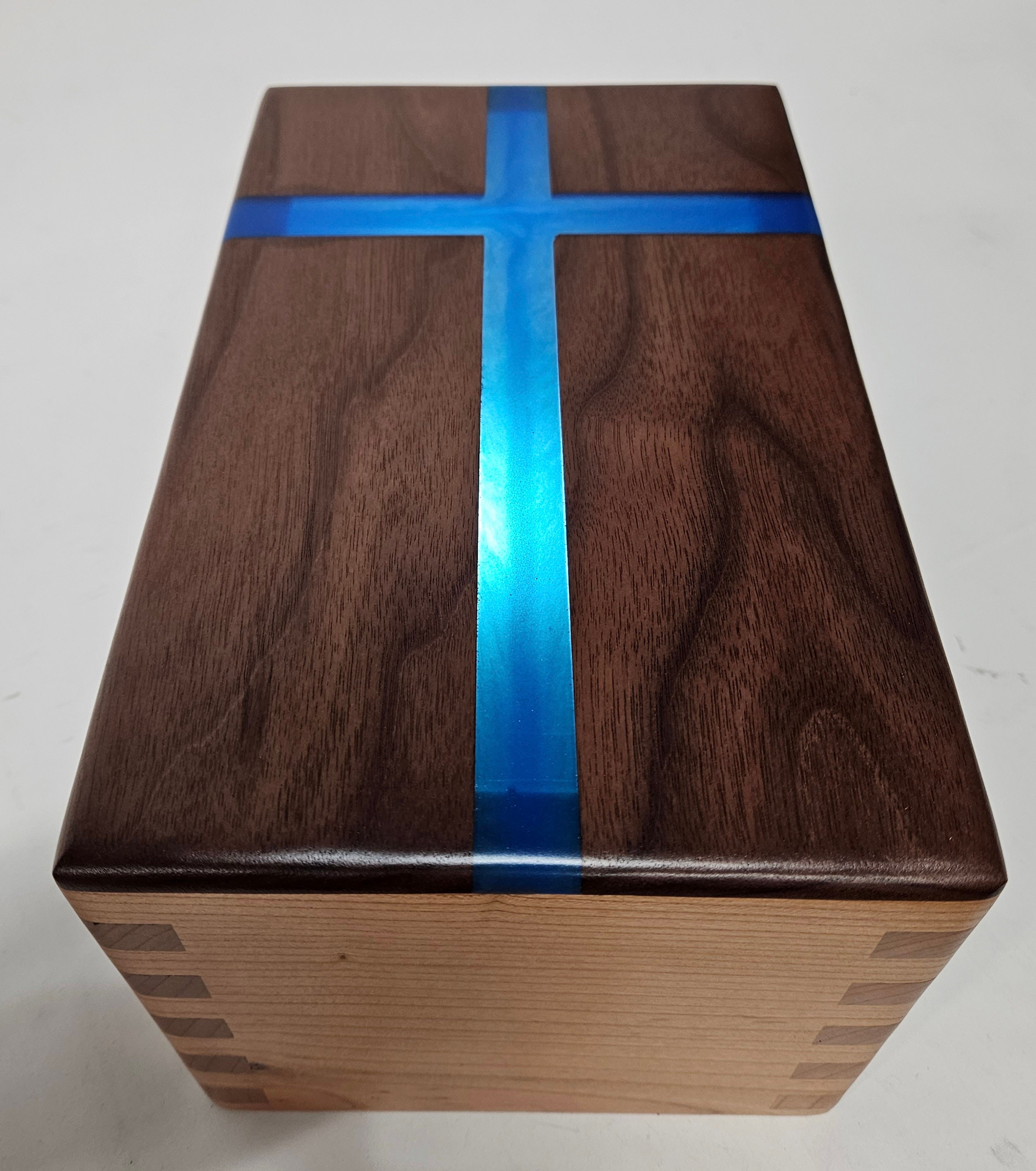 Wood Cremation Urn / Urn for Human Ashes / Walnut/Cherry / Copper Bottom /Epoxy Inlayed Cross/ Lazer Engraving optional