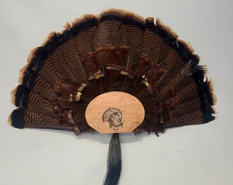 Cherry Turkey Fan and Beard Display Kit with Multiple Fan option Lazer engraved Strutting Tom.