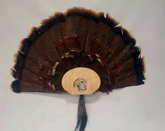 Turkey Fan and Beard Display with Multiple Fan option Lazer Engraved Strutting Tom