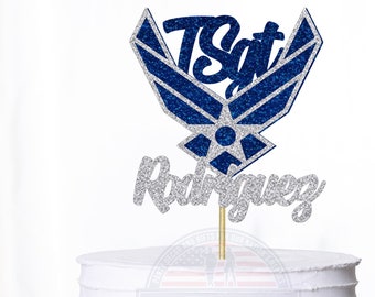 Personalized Air Force Emblem Cake Topper: Glitter, 6-inch NO SHED!