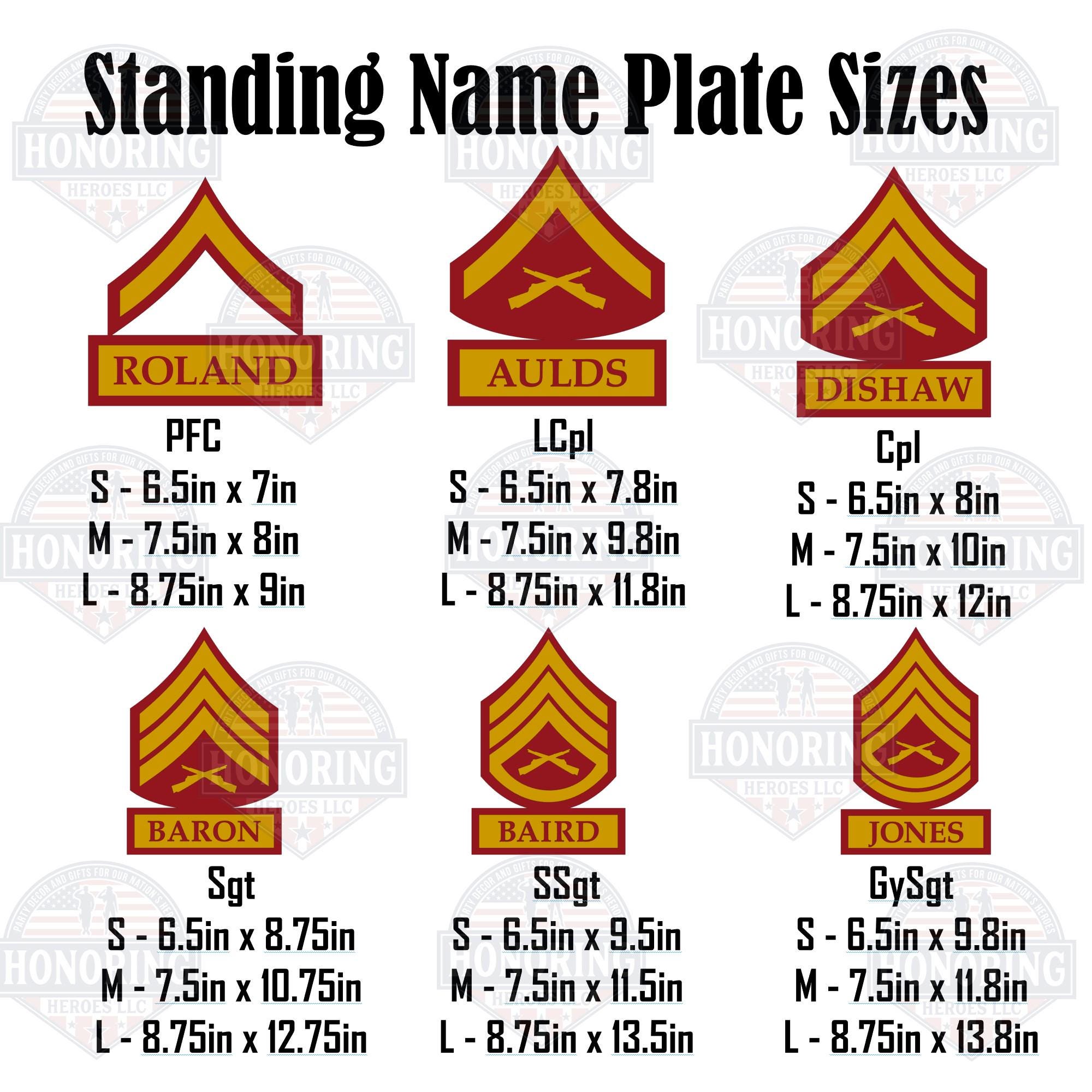 USMC Marine Corp Enlisted Rank Standing Name Plate - Military