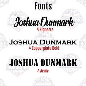 May include: A comparison of three different fonts for the name "Joshua Dunmark". The fonts are Signatra, Copperplate Bold, and Army.