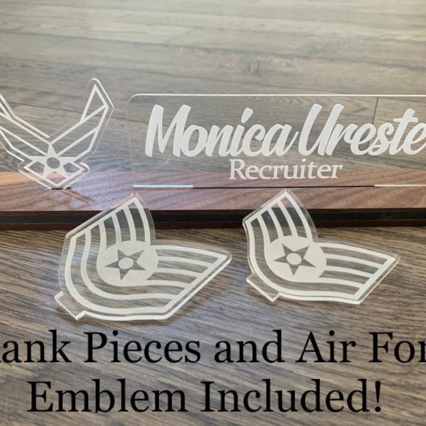 Air Force Interchangable Name Plate and Rank. Perfect Addition to any USAF Desk Space! Air Force Promotion Gift