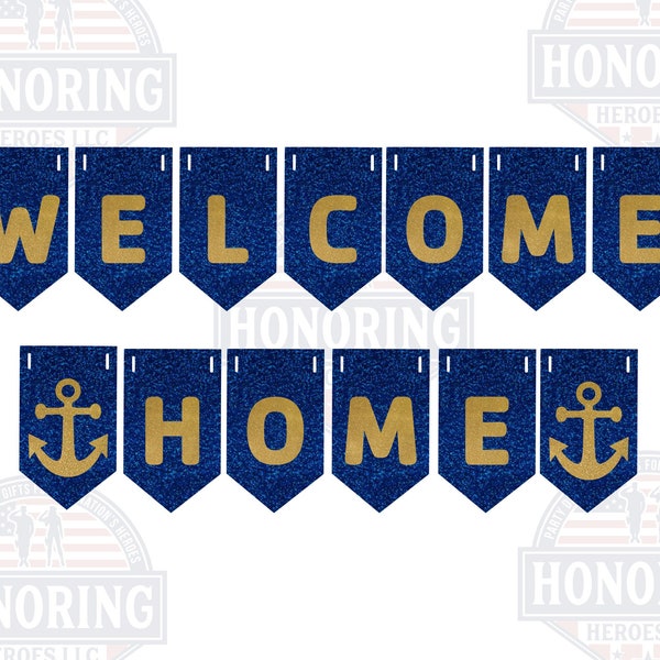 Navy Welcome Home Banner – Gold Anchor, USN Party Decor NO SHED!