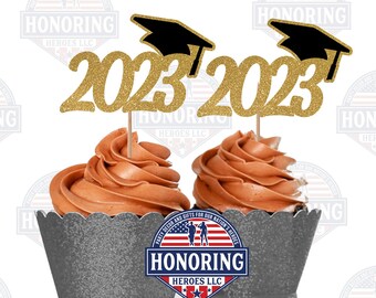 2023 and Grad Hat Cupcake Toppers