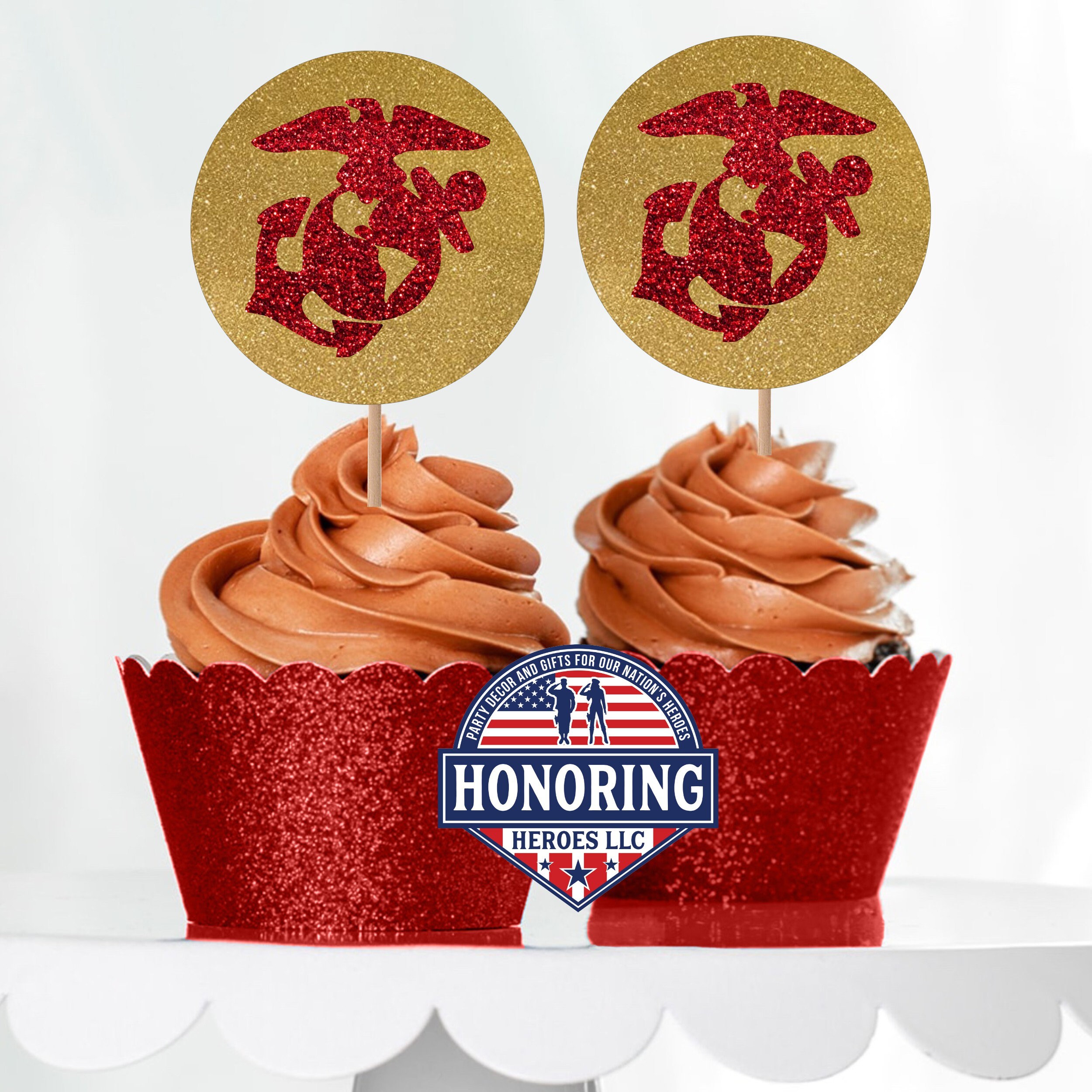 Marine Emblem Cupcake Toppers. USMC Military Emblem. Set of 8 Etsy