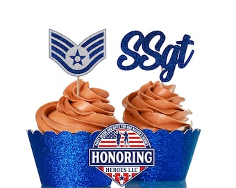 Air Force Enlisted Rank Emblem and Text Cupcake Toppers NO SHED!