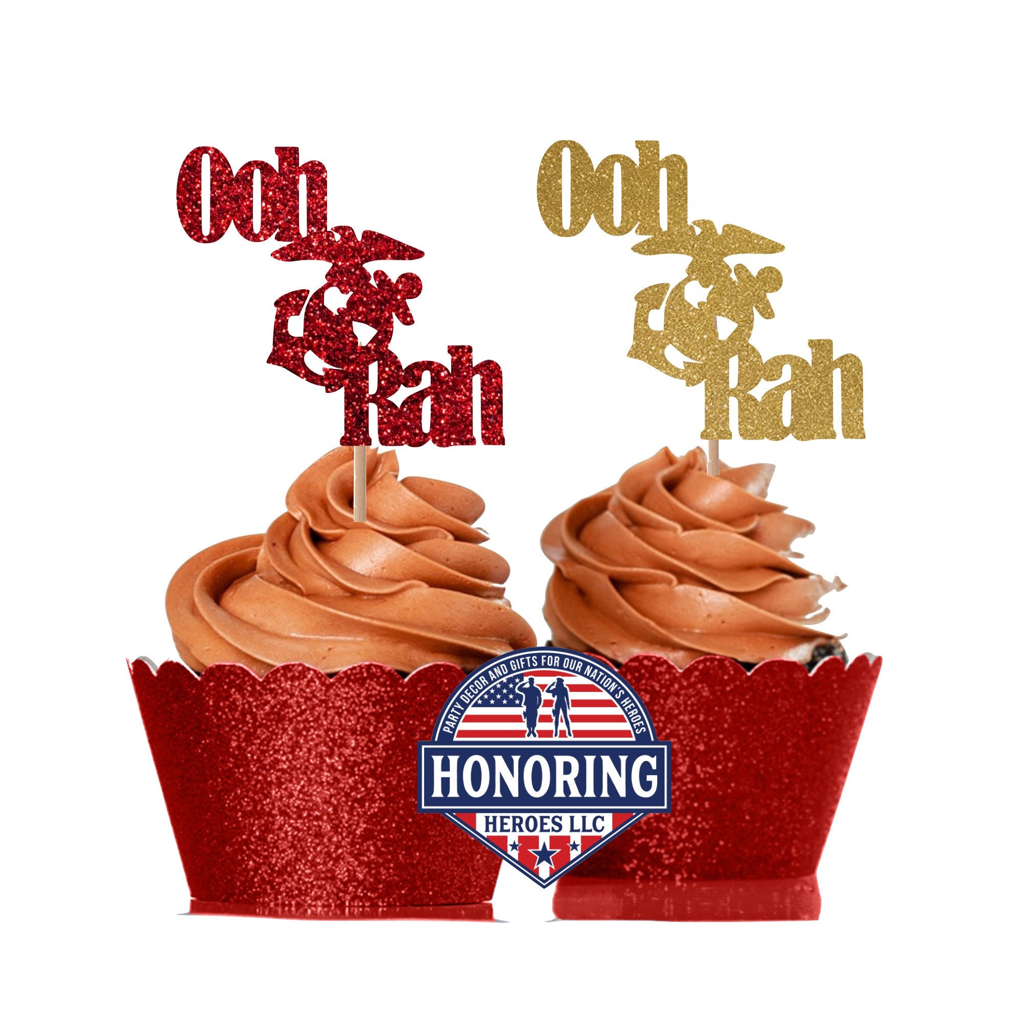 USMC Ooh Rah Cupcake Toppers Set of USMC Marine Corps Marines Party D…