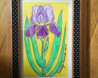 Iris miniature watercolor painting