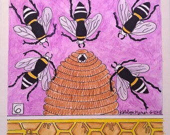 Save the Bees original watercolor