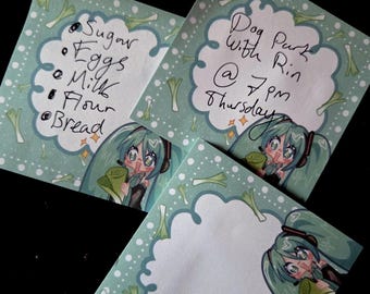 Bloco de notas adesivas Hatsune Miku de 7 cm, feito por fãs.