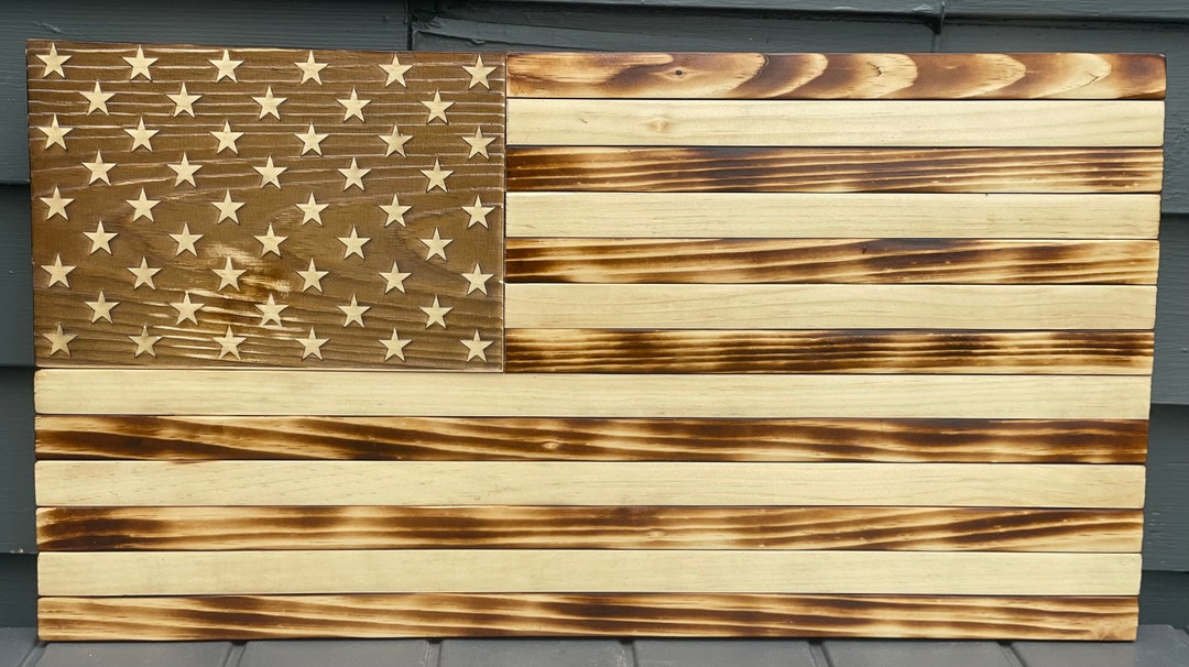 Wood Burned American Flag, Laser Engraved Flag, Rustic Flag Etsy