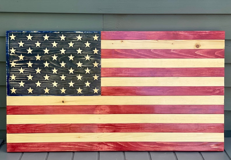 Wooden American Flag, Rustic American Flag, Laser Engraved American