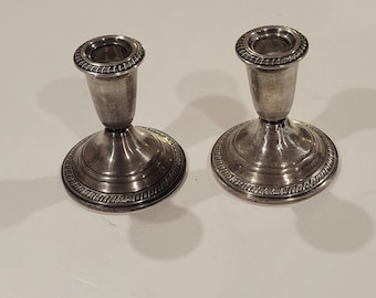 Vintage Pair of 2 Crown Sterling Candlestick Candle Holders Weighted