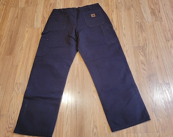 Pantalones de carpintero Carhartt B136 DKB vintage Y2K en marrón oscuro con doble rodilla, 36 x 32