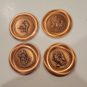 Set of 4 Vintage 1979 Hamilton Collection Norman Rockwell Copper Mini Plates