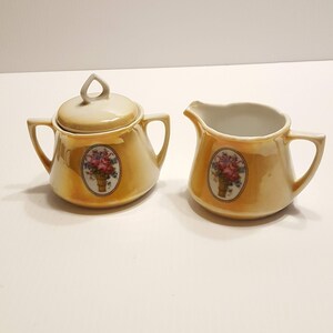 Antique Leuchtenburg Porcelain Floral Rose bouquet basket Creamer and Sugar bowl Germany
