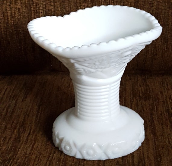 Vintage Rare Milk Glass Pedestal Vase Bowl Etsy