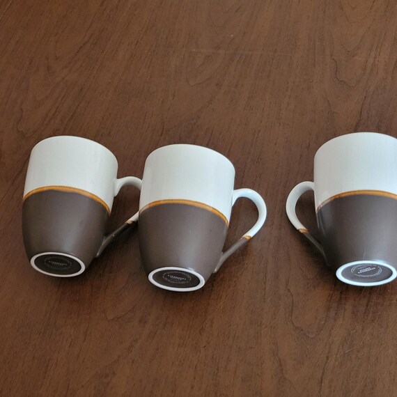 STARBUCKS Coffee Mug 2008 Two Toned Cream Espresso Brown 12 Oz