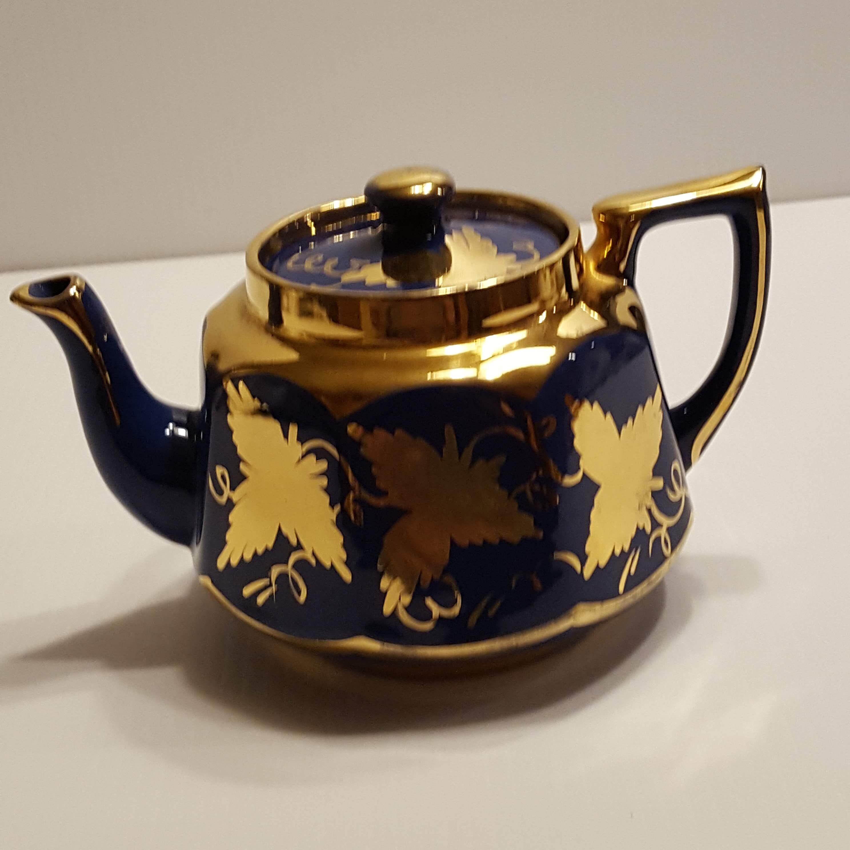Vintage Price Bros Made England Blue Gold Gilded Teapot Etsy