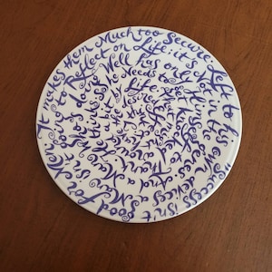 Porceleyne Fles Diskus Plate Royal Delft ronde schotel Cirkel van blauwe woorden