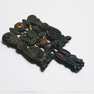 Vintage 1950 J.Z.H Cast Iron Footed Trivet With Painted Grapes & Vines