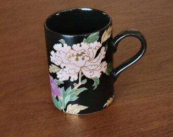 Vtg Fitz and Floyd Chinoiserie Black With 22k Gold Rims
