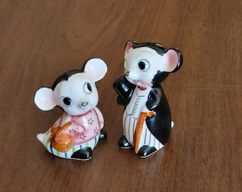 1950 年代のヴィンテージ日本製マウス ソルト & ペッパー シェーカー