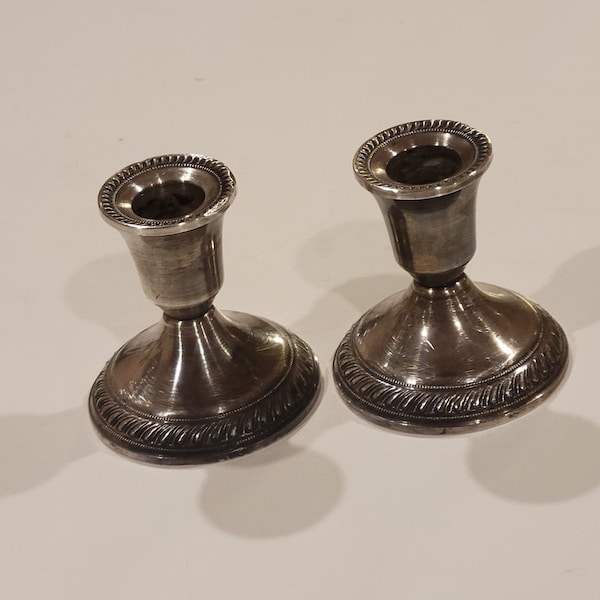 Vintage Pair of 2 Duchin Creation Sterling Silver Candle Holder Weighted 3 1/8"