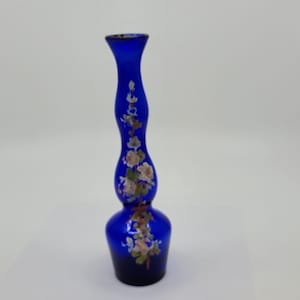 Vintage Hand painted cobalt blue Bud Vase 8&quot; tall. Made in USA