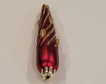 Vintage glass icicle ornament red gold trim glitter 5.5&quot; long