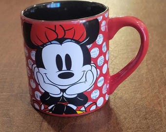MINNIE MOUSE 14oz Ceramic Coffee Disney Tea Mug Cup Red/ Black
