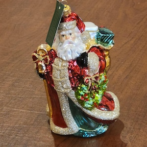 Glassware Art Studio Handcrafted Blown Glass Santa Ornament 7&quot; tall New. Poland Made
