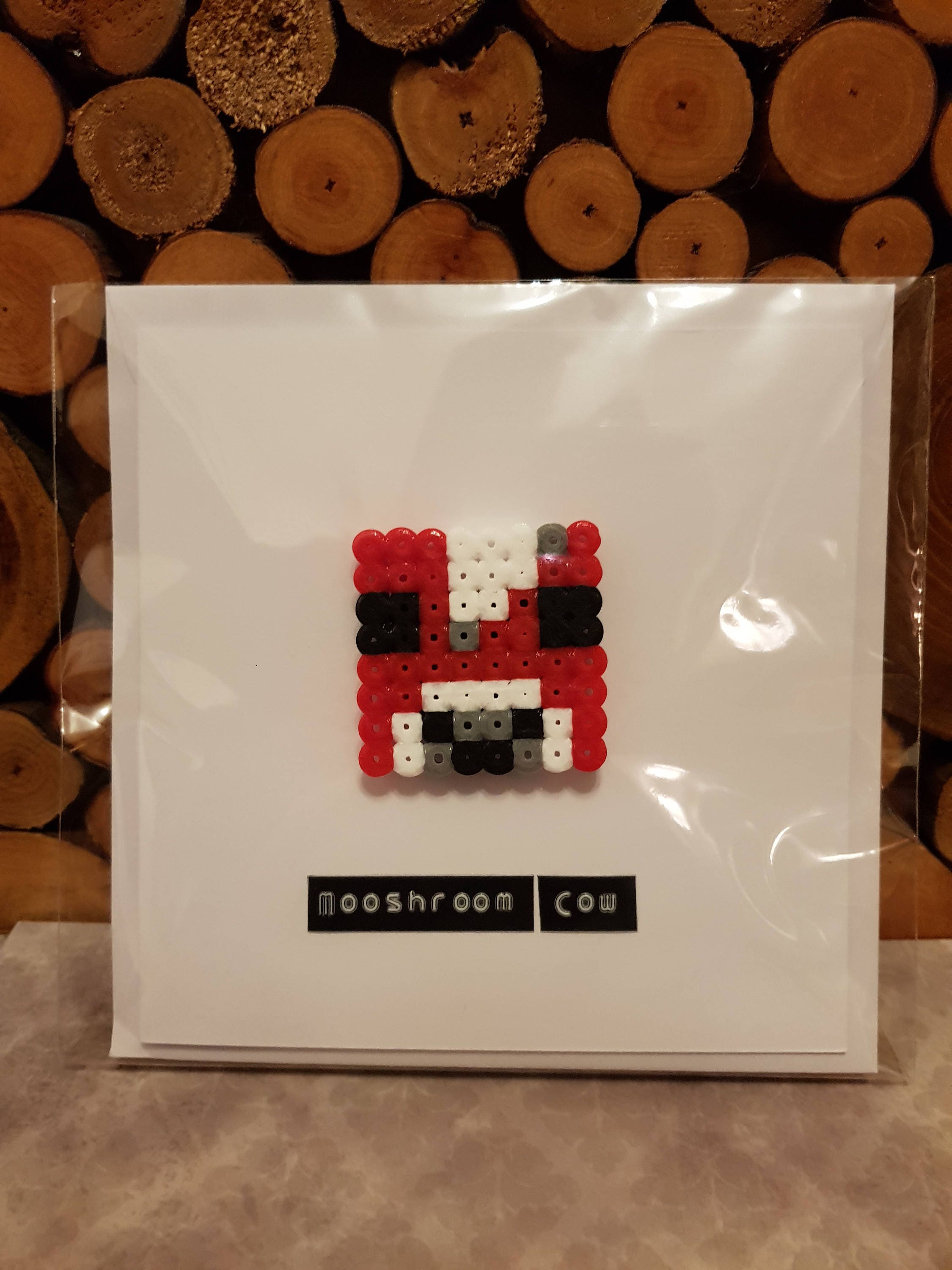 3d Pixel Art Greeting Card Minecraft Fan Art Mooshroom Cow Etsy